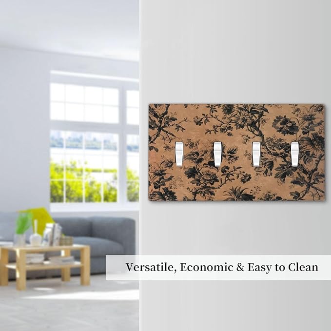 Decorative Switch Plate Covers Vintage Floral Botanical Brown Background 4 Gang Light Switch Cover Plate Quad Toggle Wall Plate Light Switch Covers for Bathroom Bedroom Decor