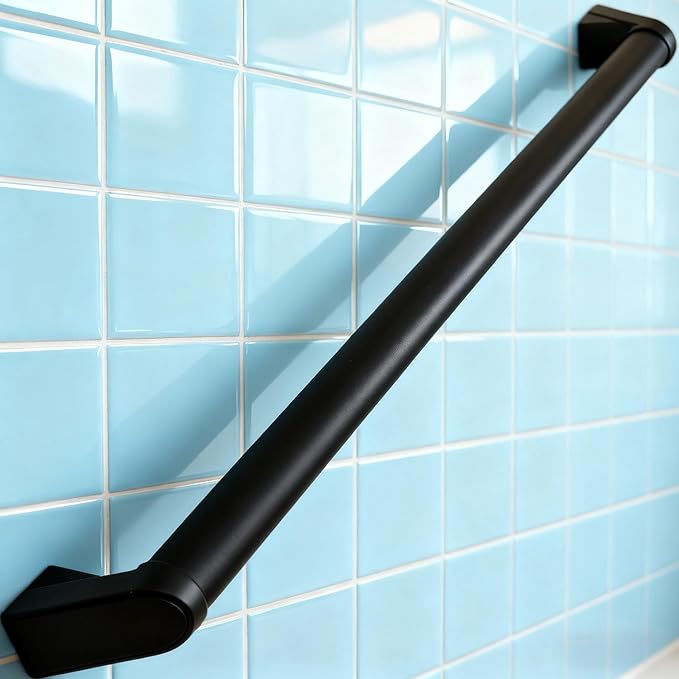 4 FT Modern Aluminum Handrail Set - ADA Compliant Indoor & Outdoor Stair Railing. 1.4" Diameter Grab Bar. Wall-Mounted with 90°Wall Return End. Ideal for Safe Grip，Rust Free(Matte Black, 4 FT)