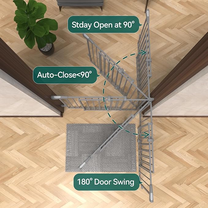 Babelio Baby Gate for Stairs, Kitchen & Doorways, 26-43" W 28" H No Bottom Bar| Easy Installation| One-Handed Operation| Auto-Close| Hardware Mount (Drill Needed) Safety Dog/Pet Gate Indoor (Grey)