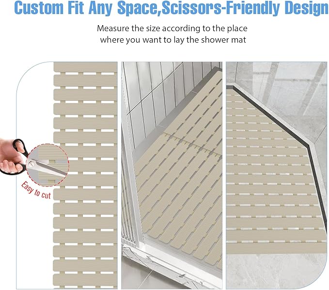 Shower Mat Non-Slip Bath Mat for Tub and Shower Stall,200+ Suction Cups with Drain Holes, Quick Dry Machine Washable, Extra Grip for Stand Up Showers, Bathroom Essentials 24x24 Inch (Light Brown)