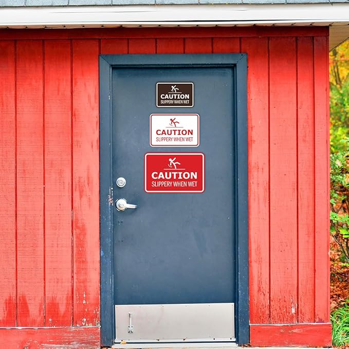 Signs ByLITA Classic Framed Caution: Slippery When Wet Door or Wall Sign Easy Installation | Health And Safety | Building And Warning Sign (Brushed Gold) - Large