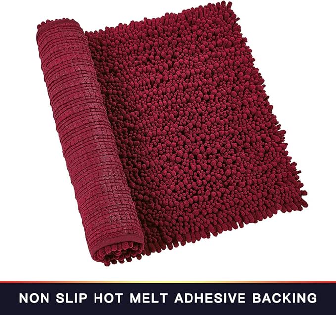 Walensee Large Bathroom Rug Non Slip Bath Mat (72x24 Inch Red) Water Absorbent Super Soft Shaggy Chenille Machine Washable Dry Extra Thick Perfect Absorbant Best Plush Carpet for Shower Floor