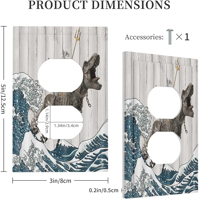 Outlet Covers Funny Cat Cool Cat Dinosaur Japanese Sea Waves Wood 1 Gang Duplex Light Switch Cover Plate Decorative Wall Plate Covers Electrical Receptacle Switchplate for Farm Bathroom Decor