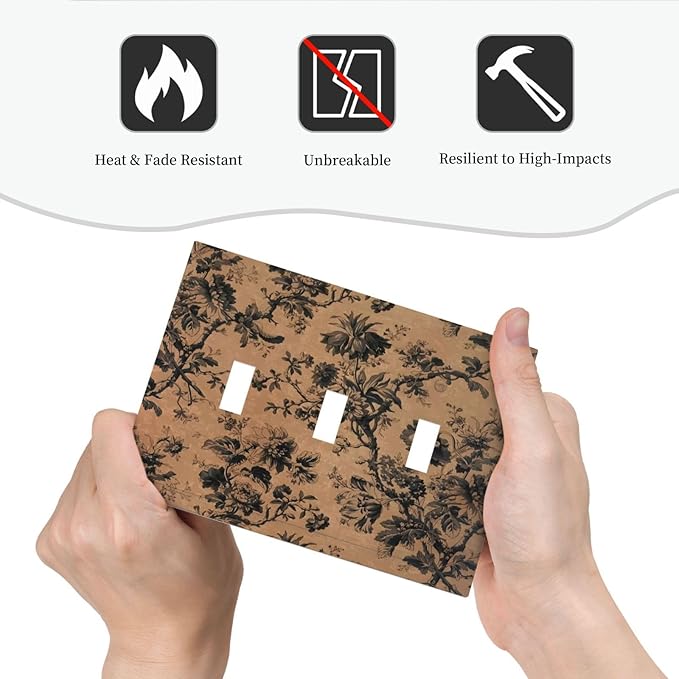 Decorative Switch Plate Covers Vintage Floral Botanical Brown Background 3 Gang Light Switch Cover Plate Triple Toggle Wall Plate Light Switch Covers for Bathroom Bedroom Decor