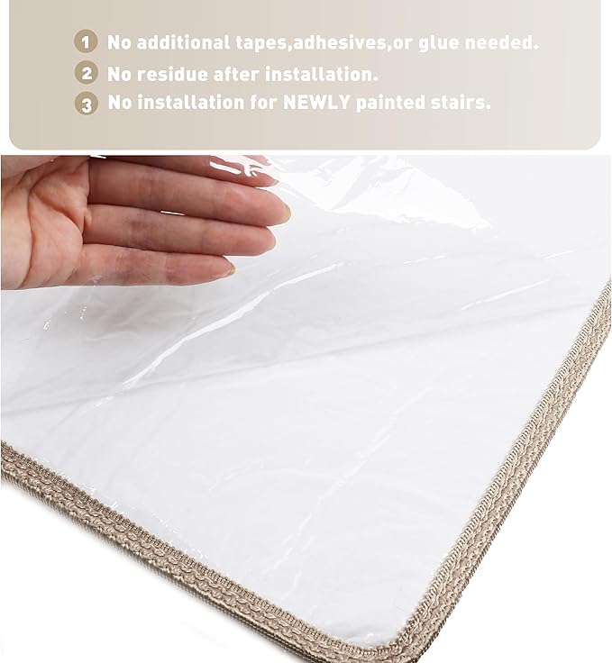 PURE ERA Carpet Stair Treads Ultra Plush 8 x 30 inch Soft Indoor Stair Protectors Pet-Friendly Non-Slip Skid Resistant Tape Free Washable Reusable(7 Pieces,Cream Gray)