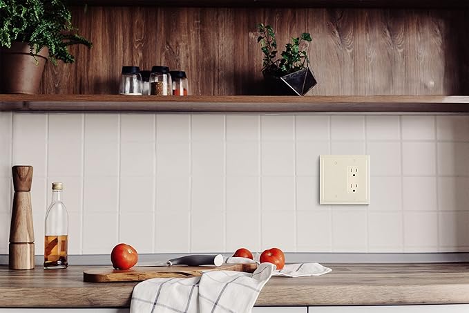 Henne Bery Modern Edge Decorative Wall Plate Switch Plate Outlet Cover, Durable Solid Zinc Alloy (Blank/Decorator, Light Almond)