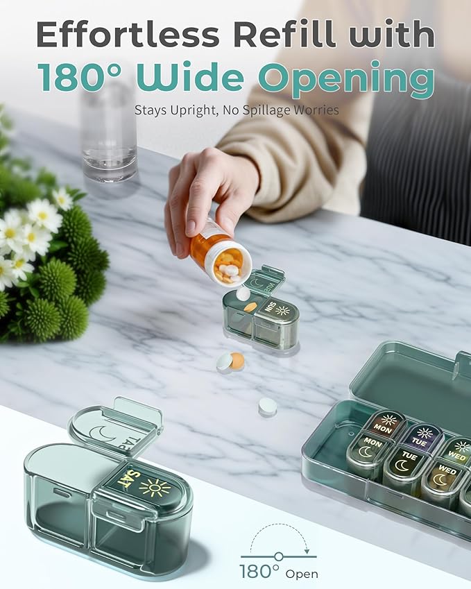 𝐏𝐢𝐥𝐥 𝐎𝐫𝐠𝐚𝐧𝐢𝐳𝐞𝐫 𝟐 𝐓𝐢𝐦𝐞𝐬 𝐚 𝐃𝐚𝐲, Am & Pm Pill Organizer 7 Days, Meicine Pill Organinzer, Pill Box 7 Day, Weekly Pill Organizer for Travel, Vitamins, Fish Oils, Supplements