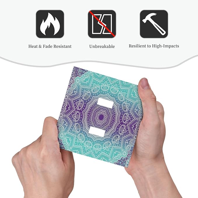 Light Switch Cover Ombre Modern Mandala Floral Geometric 2 Gang Wall Plate Double Light Switch Plate Toggle Decorative Outlet Covers Electrical Switchplate for Bathroom Bedroom Decor