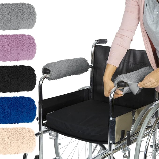 Vive Wheelchair Armrest Covers (Pair) - Memory Foam Sheepskin Accessories Pads for Transport Electric Wheel Chair Arm Rests - for Adults, Seniors, Handicapped - Soft Support Cushion for Mobility Aids
