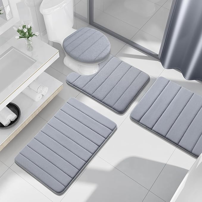 Buganda Memory Foam Bath Mat, 45" x 27", Ultra Soft and Non-Slip Bathroom Rugs, Water Absorbent and Machine Washable Bath Rug Runner for Bathroom, Shower, and Tub, Medium Grey