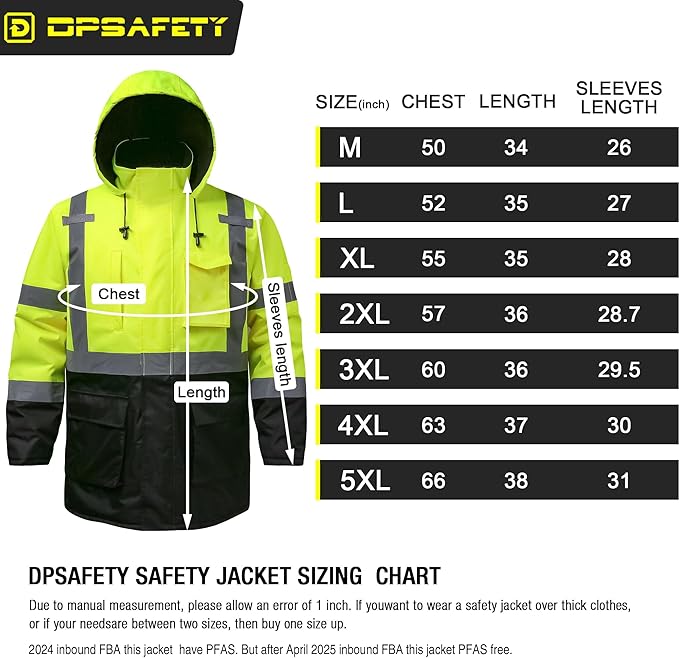 Reflective Jacket, High Visibility Parka, Waterproof Hi Vis, Safety Jacket with Removable Hood and Zipper, ANSI Class 3 (Lime,3XL)