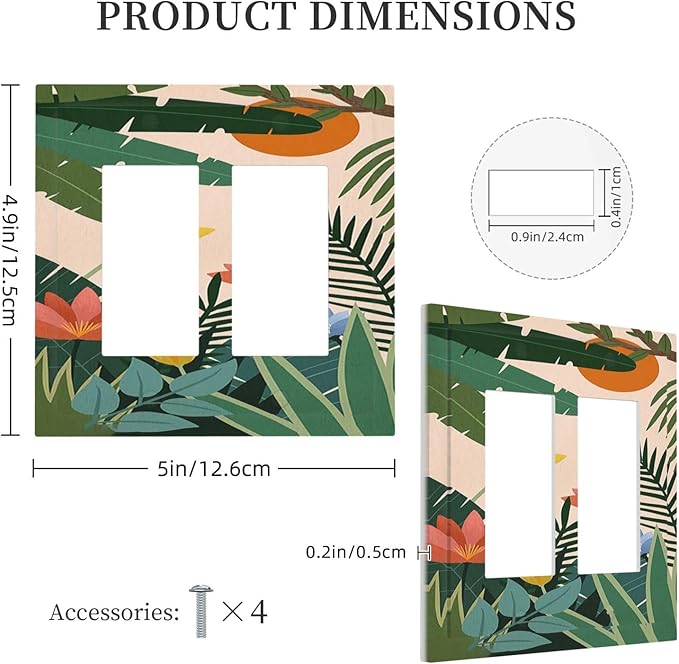Decorative Outlet Covers Boho Tropical Plant Floral Pattern 2 Gang Double GFCI Rocker Electrical Wall Panels Light Switch Cover Plate for Bedroom Cabin Decor