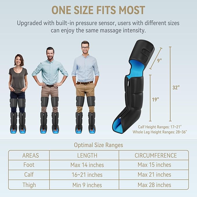 FIT KING Air Compression Leg Massager with Heat and Compression for Circulation and Pain Relief, Full Leg & Foot Massager for Swelling Edema RLS with Pressure Sensor LCD Display for Dad Mom Wife