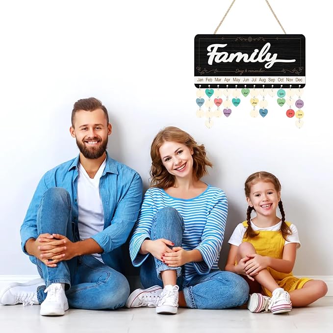 KAlRNE 3D Family Birthday Reminder Board,Family Celebration Calender,Rustic Farmhouse Wooden Calendar Hanging Plaques,DIY Birthday Tracker Wall Art with 100 Tags,Gift for Mom Grandma Home Decoration