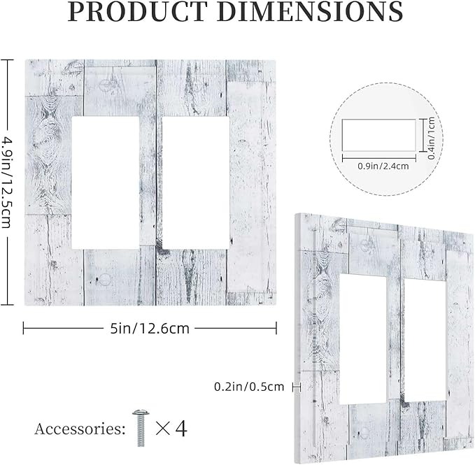 Decorative Outlet Covers Vintage Grey White Wood Grain 2 Gang Double GFCI Rocker Electrical Wall Panels Light Switch Cover Plate for Farmhouse Bathroom Decor