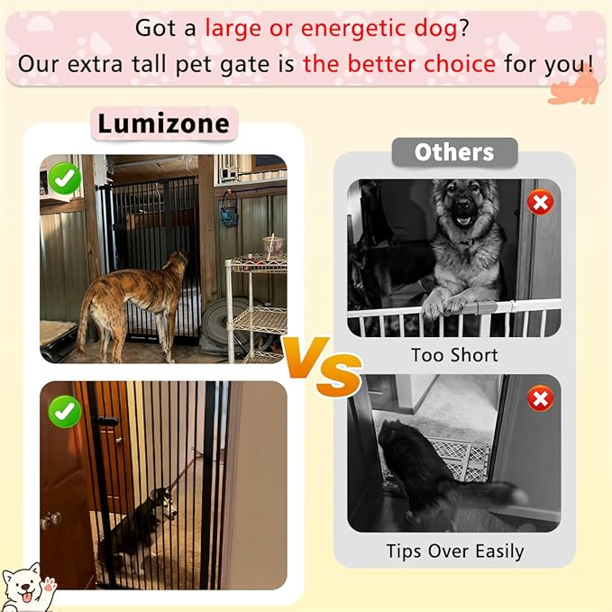 Lumizone Extra Tall Cat Gate 61.02" High Pressure Mounted Extra Wide 2025 New (17 Sizes) 1.37" Gap No Drilling Auto-Close One-Handed Operation Tall Pet Gate for Dogs(Black, 61.02" H x 50.98"-55.11" W)
