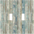 Tea Vintage Wood Plank Distressed Grain Rustic Shiplap Board Double Toggle Light Switch Cover Decorative 2-Gang Wall Plate Cover Dual Device Electrical Switchplate for Farmhouse Bathroom Decor