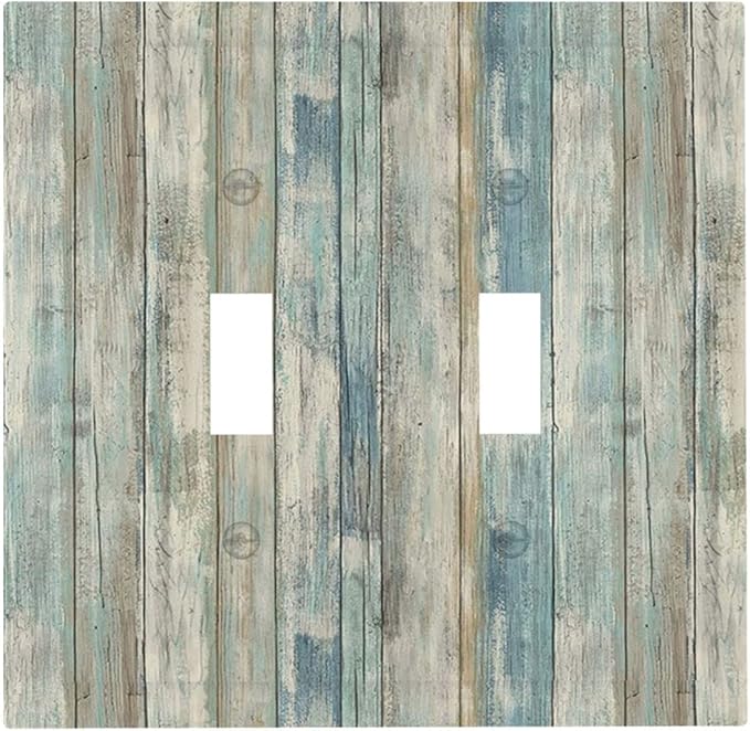 Tea Vintage Wood Plank Distressed Grain Rustic Shiplap Board Double Toggle Light Switch Cover Decorative 2-Gang Wall Plate Cover Dual Device Electrical Switchplate for Farmhouse Bathroom Decor