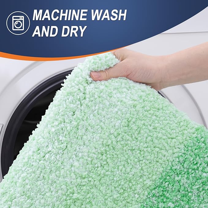 OLANLY Bathroom Rug Set 2 Piece, Soft Absorbent Microfiber Bath Rug Set, Non-Slip, Machine Wash Dry, Plush Shaggy Bath Mats for Bathroom (30"x20"+24"x16", Green)
