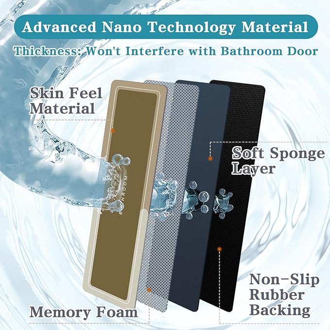 Bathroom Mat Rugs, Super Absorbent Shower Mats, Non Slip Quick Dry Thin Rubber Mats for Bathroom Floor Fit Under Door, Shower Rug for Bathtub, Shower, Brown
