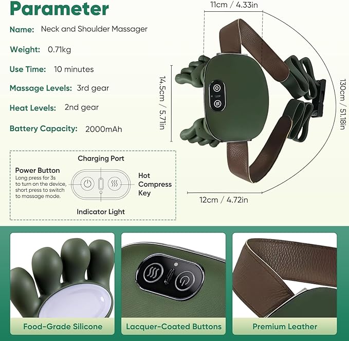 2025 Bionic Shoulder & Neck Massager with Heat - 4D Kneading Finger Massage, Wireless, Ergonomic Design for Muscle Pain Relief, Ideal for Home, Office & Travel