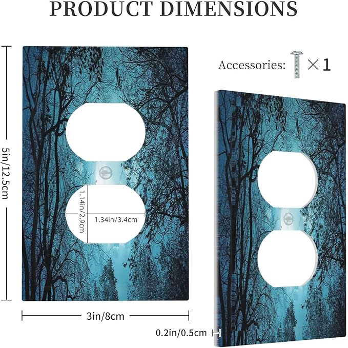Outlet Covers Teal Full Moon Forest 1 Gang Duplex Light Switch Cover Plate Turquoise Decorative Wall Plates Electrical Switchplate Receptacle Cover for Bathroom Bedroom Decor