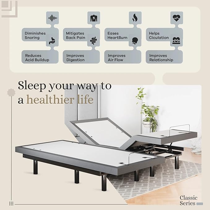 Sven & Son Classic Adjustable Bed Base, Head and Foot Lift, Massage, Under-Bed Lights, USB, Gel Memory, Zero Gravity Smart Frame - Split King