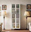 TUSY 70.9“ H Bookshelf with Glass Doors, 5-Tier Display Curio Cabinet with Drawers, Narrow Display Bookcase for Home, Office, Clinic, Pantry (White, C)