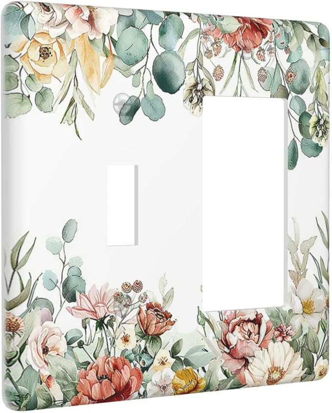 Outlet Covers Vintage Boho Floral Leaves Rustic Sage Botanical 1 Toggle 1 Rocker Combination Decorative Wall Plate Electrical Switch Plates Light Switch Cover Plate for Bedroom Home Decor