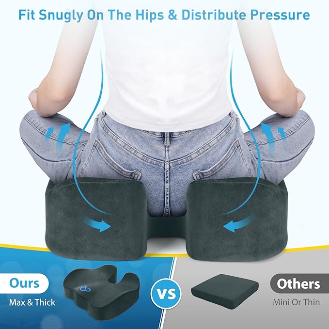 BlissTrends Seat Cushion,Thick Memory Foam Cushions for Office Chair, Car Seat, Airplane, Relieving Pressure Tailbone Sciatica Back Pain for Office Workers, Car Drivers 4.7in Thick DarkGreen