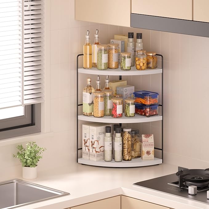 ZGO 3-Tier Bathroom Organizer - Countertop & Corner Organizer, Makeup & Skincare Storage, Kitchen Counter Shelf - White