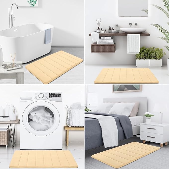 Buganda Memory Foam Bath Mat, 59" x 20", Ultra Soft and Non-Slip Bathroom Rugs, Water Absorbent and Machine Washable Bath Rug Runner for Bathroom, Shower, and Tub, Gold