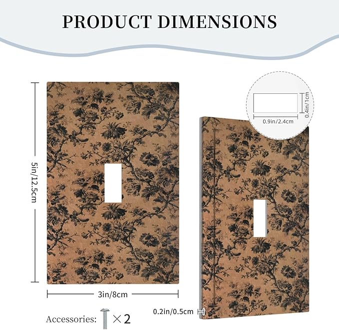 Decorative Light Switch Covers Vintage Floral Botanical Brown Background 1 Gang Light Switch Cover Plate Single Toggle Wall Plate Outlet Covers Wall Plate Dimmer Faceplate for Bathroom Decor