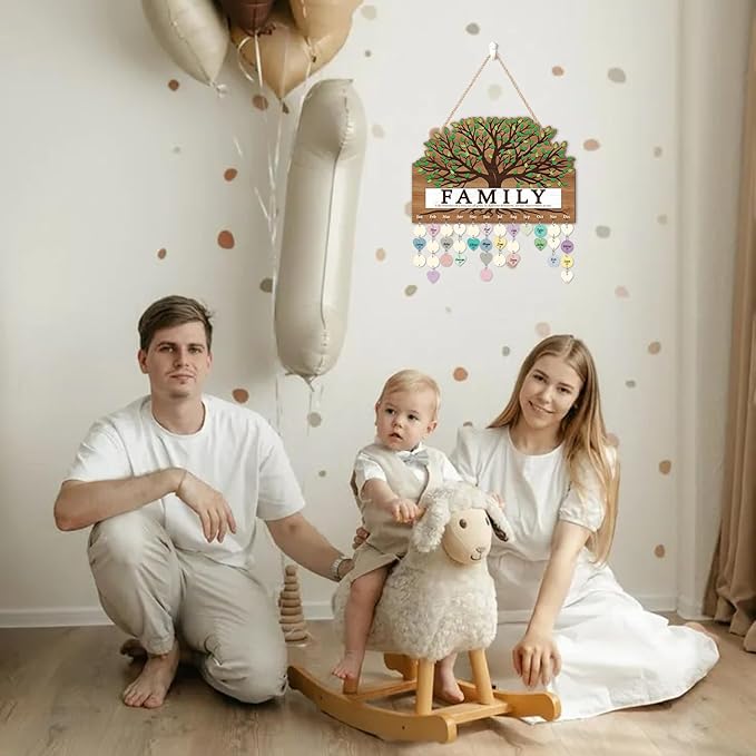 KAlRNE Family Birthday Board,Vintage Wooden Reminder Calendar,Rustic Farmhouse Family Tree Wood Wall Art,DIY Birthday Tracker Wall Hanging Plaque,Mother's Day Gift for Mom Grandma