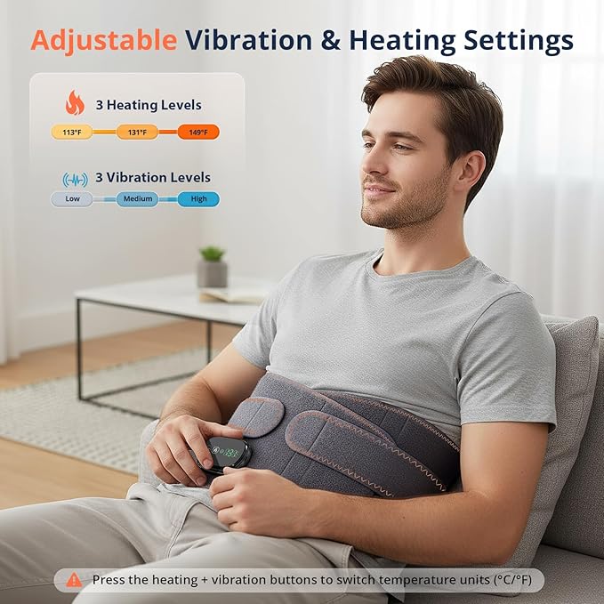 Lower Back Massager with Heat, Heating Pad for Back, Portable Waist Massage Belt with 3 Heat 3 Vibration, 5000mAh Battery, Adjustable Size, Touchscreen Control, Christmas Gifts for Mom Dad