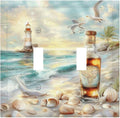 Decorative Switch Plates Beach Ocean Lighthouse Seashells 2 Gang Double Toggle Outlet Light Switch Cover Wall Plate Electrical Faceplate For Bed Room Living Room Decor