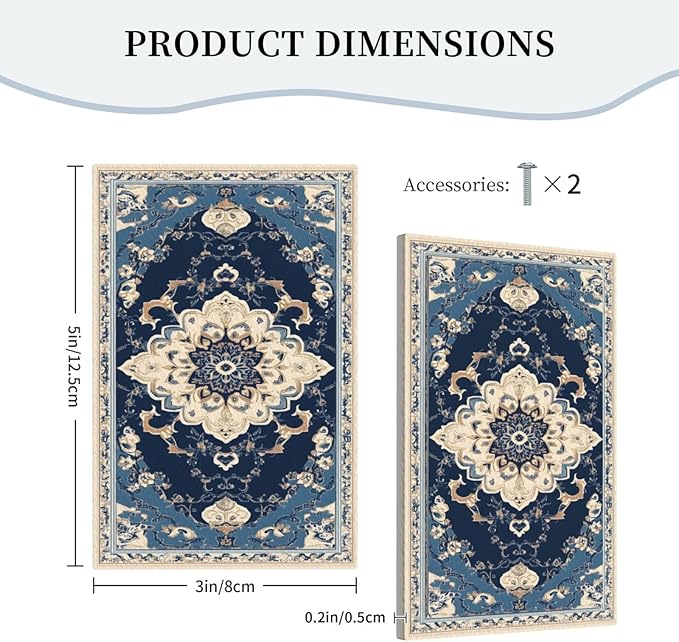 Decorative Light Switch Cover Plate Boho Beige Navy Blue Medallion 1 Gang No Device Single Blank Outlet Covers Wall Plate Switch Plate Covers for Country Bathroom Bedroom Decor