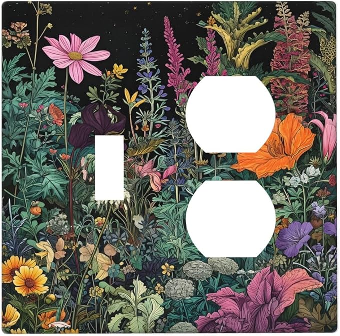 Decorative Outlet Covers Colorful Floral Dark Sky Wildflower Plants 2 Gang Duplex Light Switch Cover Plate Gfci Wall Plate Plug Switch Plate Covers for Bathroom Decor