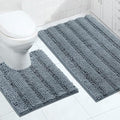 Turquoize Chenille Bathroom Rugs Set Non-Slip Bath Mats for Bathroom Super Absorbent Shaggy Rugs for Tub Toilet Soft Bath Rug Plus U Contour Rug (Oversized: 24" x 36" and 20" x 24" U), Stone Blue