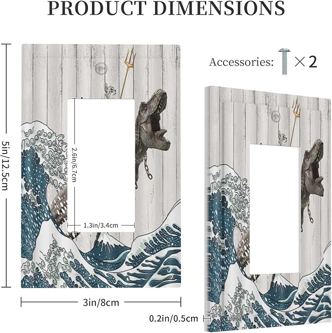 Outlet Covers Funny Cat Cool Cat Dinosaur Sea Wave Wood Single Rocker Light Switch Covers Decorative 1 Gang Receptacle Wall Plate Gfci Electrical Device Switchplate for Farm Bathroom Decora