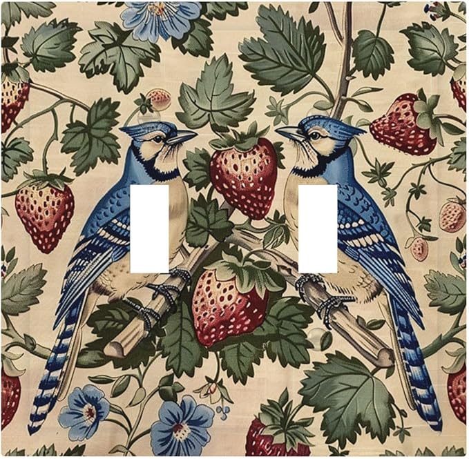Decorative Switch Plates Vintage Floral Bird Strawberry Thief William Morris 2 Gang Double Toggle Outlet Light Switch Cover Wall Plate Electrical Faceplate for Bedroom Home Decor