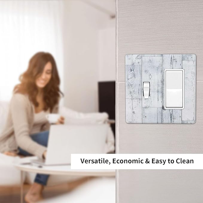 Outlet Covers Vintage Grey White Wood Grain 1 Toggle 1 Rocker Combination Decorative Wall Plate Electrical Switch Plates Light Switch Cover Plate for Farmhouse Bathroom Decor