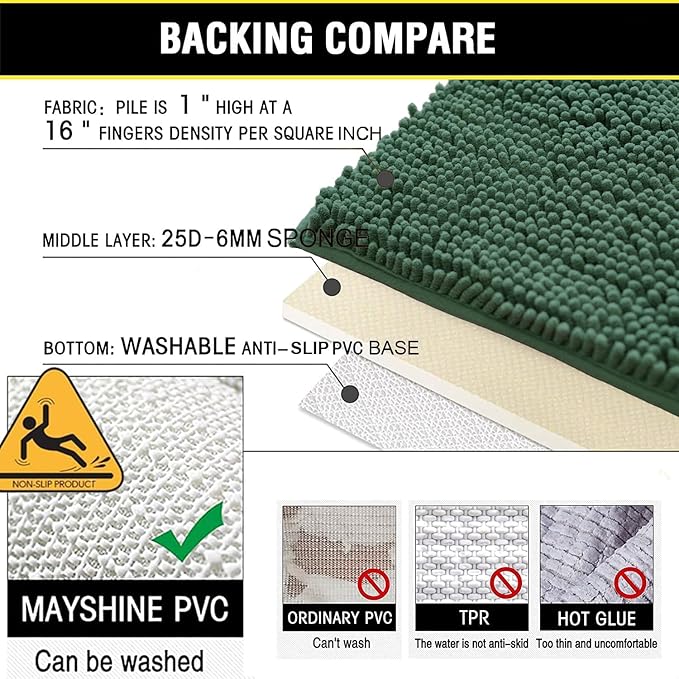 BOANKODU Bathroom Set - 2 Piece Soft Chenille Bath Rugs, Non-Slip, 32x20 + 20x20 Inch U Shape, Machine Washable (Dark Green)