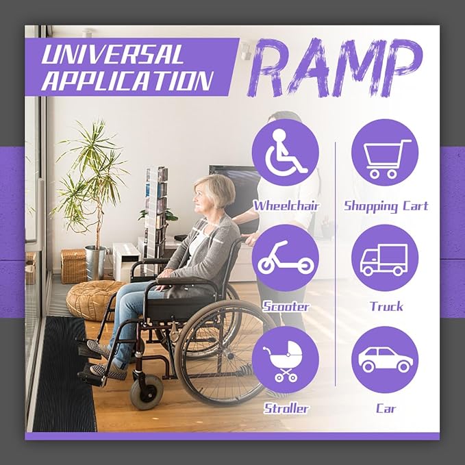 0.8" Rise Threshold Ramp for Doorways, 2204 LBS Capacity Rubber Threshold Ramp, Non-Slip Driveway Curb Ramps Handicap Ramp for Wheelchair Scooter Stroller, Cuttable and Adjustable Size