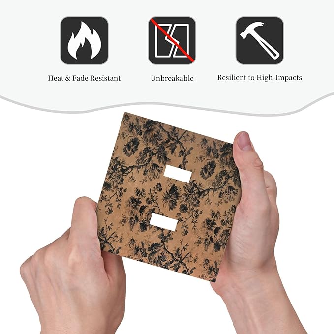 Decorative Light Switch Cover Plate Vintage Floral Botanical Brown Background 2 Gang Switch Plate Covers Double Toggle Wall Plate Dual Device Faceplate for Bathroom Bedroom Decor