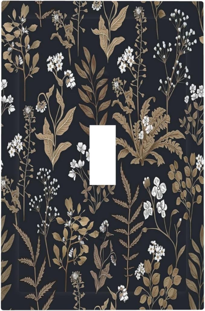 Decorative Light Switch Cover Vintage Floral Wildflowers Plant 1 Gang Single Toggle Device Electrical Faceplate Switchplates Decorator Outlet Wall Plate for Bathroom Home Decor