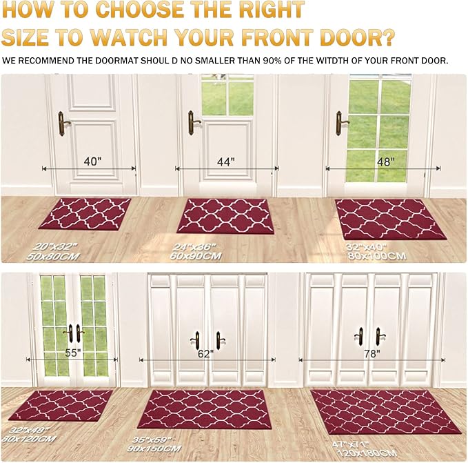 OLANLY Indoor Door Mat, 32x20, Non-Slip Absorbent Resist Dirt Entrance Mat, Washable Low-Profile Inside Floor Doormats for Entryway, Red
