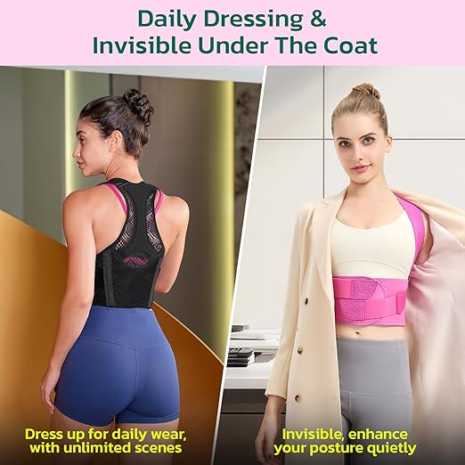 Posture Corrector for Women - Lightweight and Breathable Back Brace for Pain Relief, Rounded Shoulders and Hunchback, Compact & Portable with Fashionable Design, Invisible Under Clothes Black S