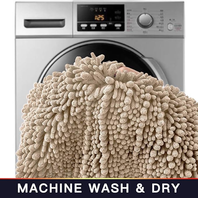 Walensee Large Bathroom Rug Non Slip Bath Mat (24x60 Inch Beige) Water Absorbent Super Soft Shaggy Chenille Machine Washable Dry Extra Thick Perfect Absorbant Best Plush Carpet for Shower Floor