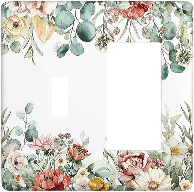 Outlet Covers Vintage Boho Floral Leaves Rustic Sage Botanical 1 Toggle 1 Rocker Combination Decorative Wall Plate Electrical Switch Plates Light Switch Cover Plate for Bedroom Home Decor
